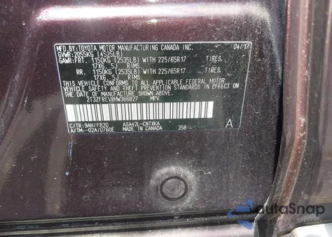 2017 Toyota Rav4 Le z USA, uszkodzony, nr VIN 2T3ZFREV8HW366827